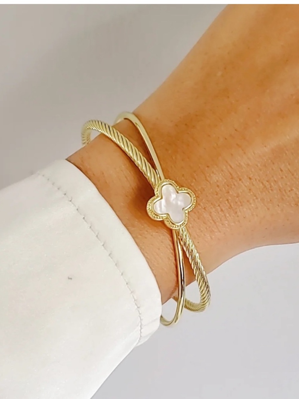 J.Crew Enamel Hinged Bangle Bracelet  with an Emma Vera Jewelry Mother of pearl